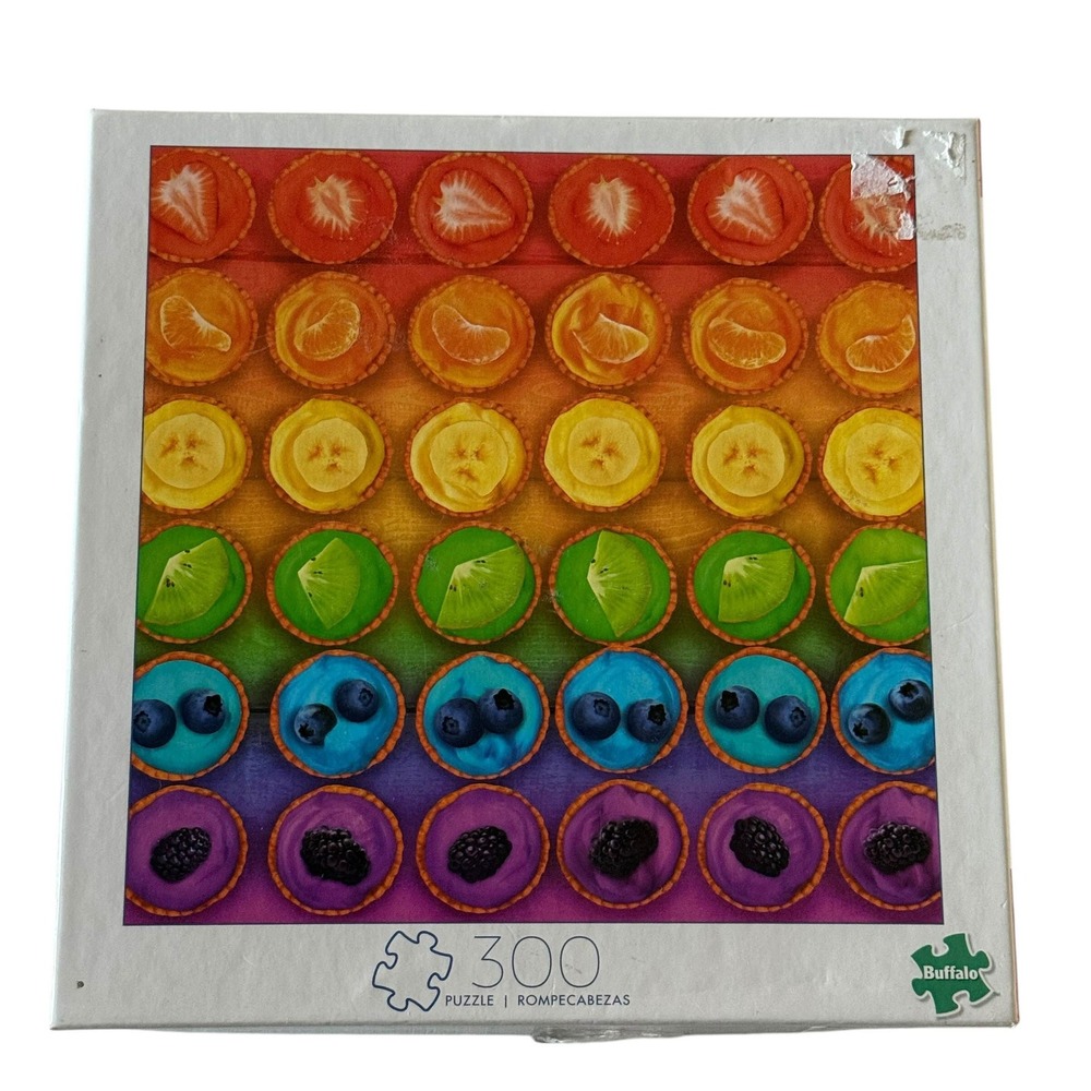 Buffalo Games Rainbow Tarts 300 Piece Puzzle Colorful Fruit Dessert Complete
